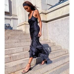 Realisation Par Allegra Dress Black Dragon Midi Slip Dress size Large